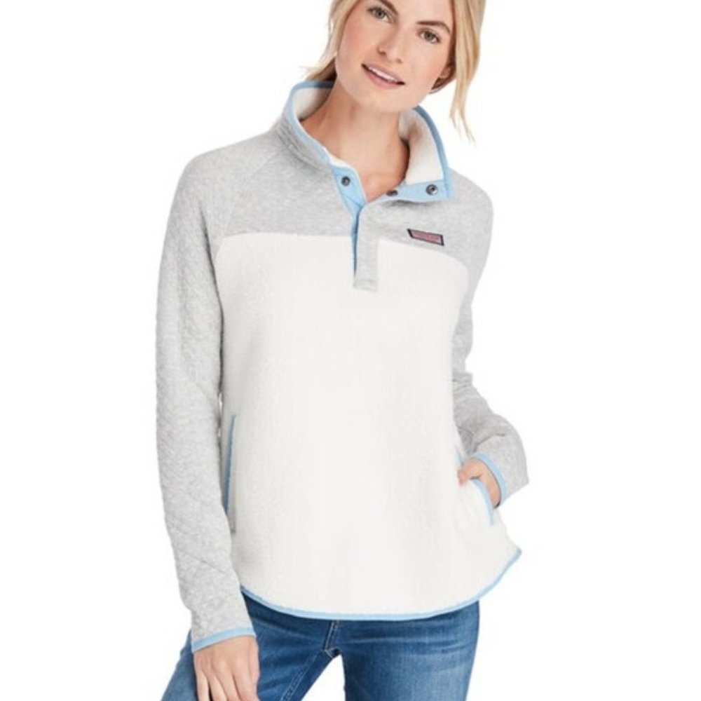 Vineyard Vines Mixed Media Sherpa Shirt Top
